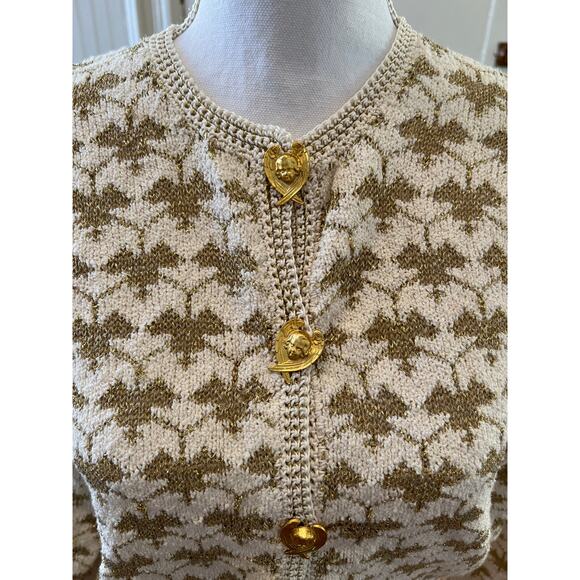 Vintage Dia North of Boston Metallic Gold & Cream Cardigan Sweater - Picture 6 of 11
